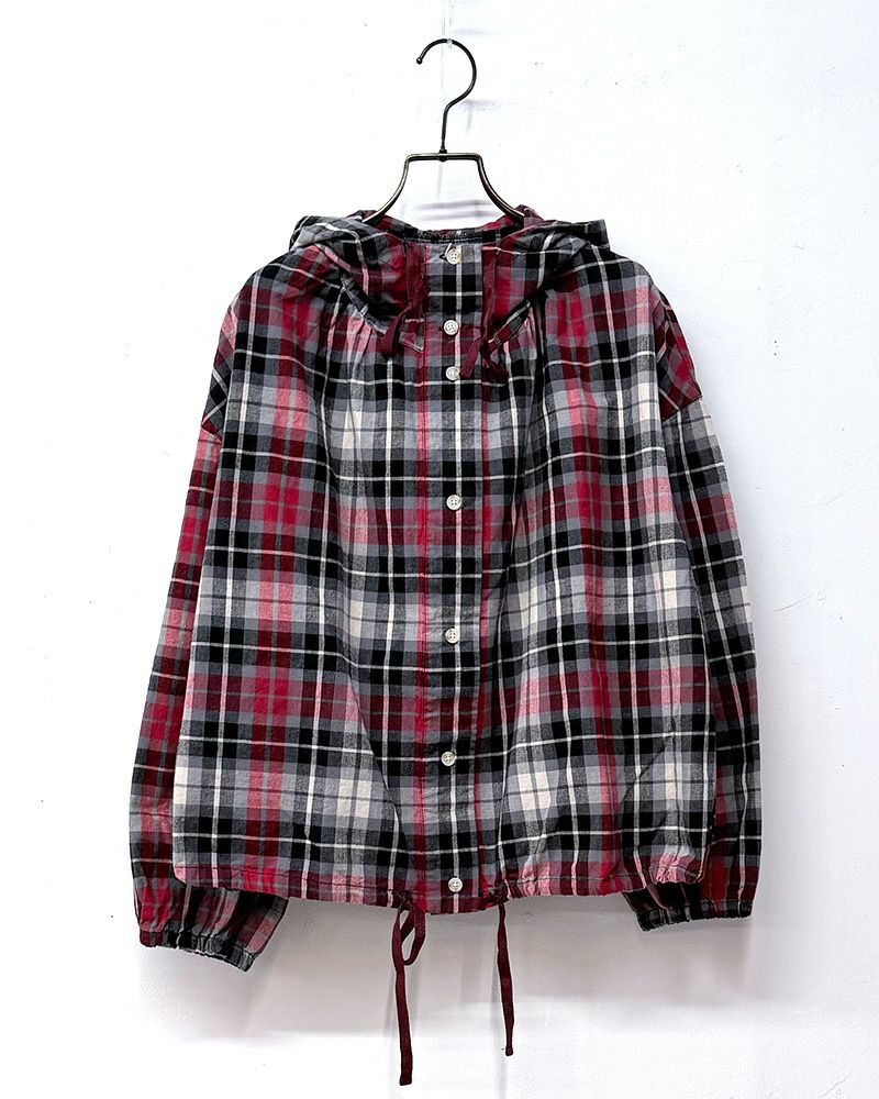 8Laboratory チェックシャツパーカー レディース フード付き チェック柄 ショート丈 ユーズド感 セットアップ対応 カジュアルトップス