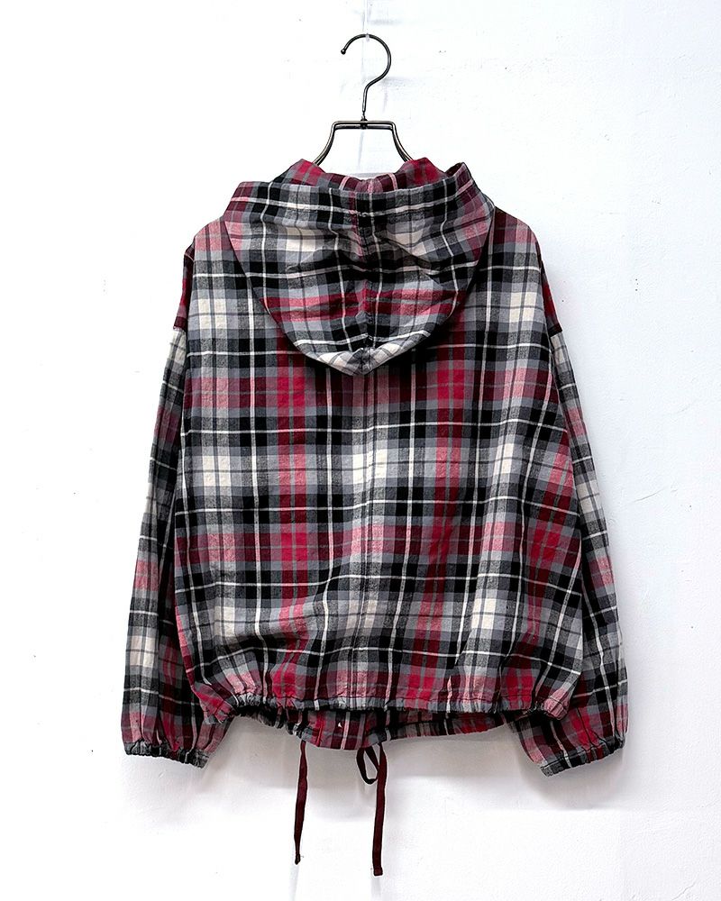 8Laboratory チェックシャツパーカー レディース フード付き チェック柄 ショート丈 ユーズド感 セットアップ対応 カジュアルトップス