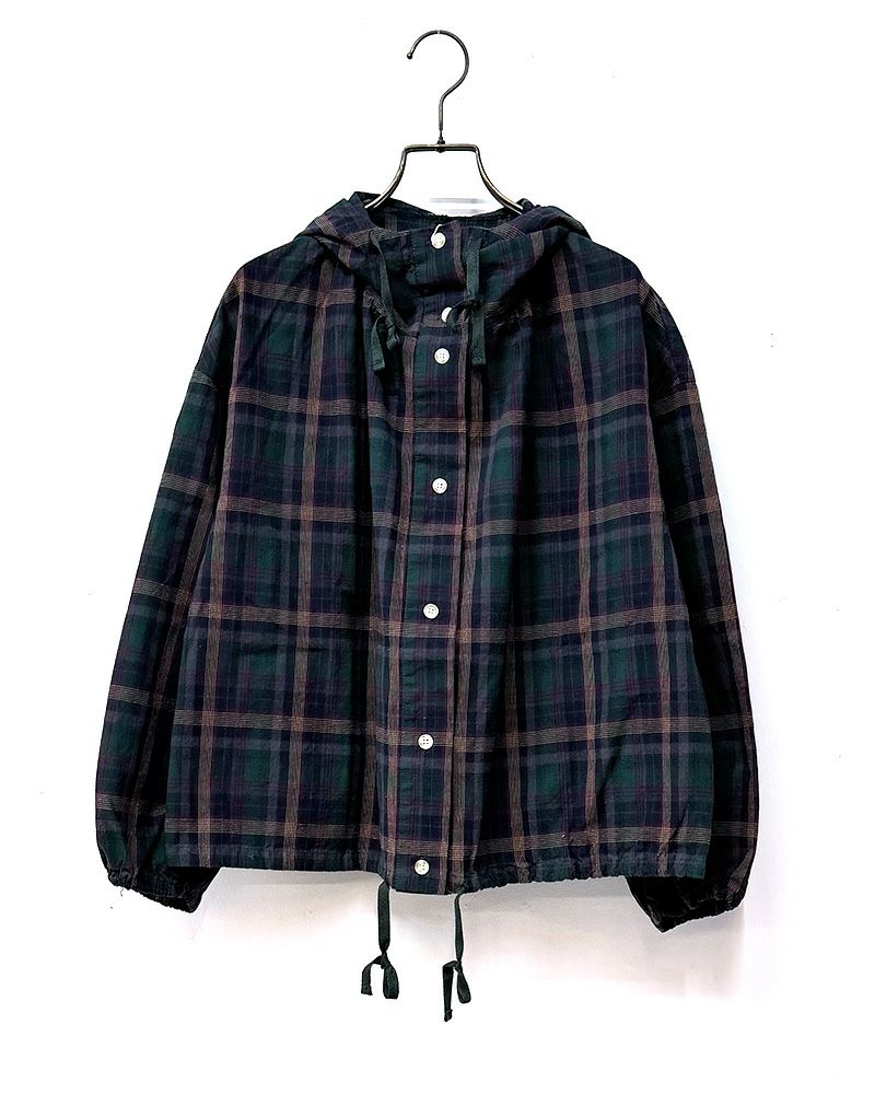 8Laboratory チェックシャツパーカー レディース フード付き チェック柄 ショート丈 ユーズド感 セットアップ対応 カジュアルトップス