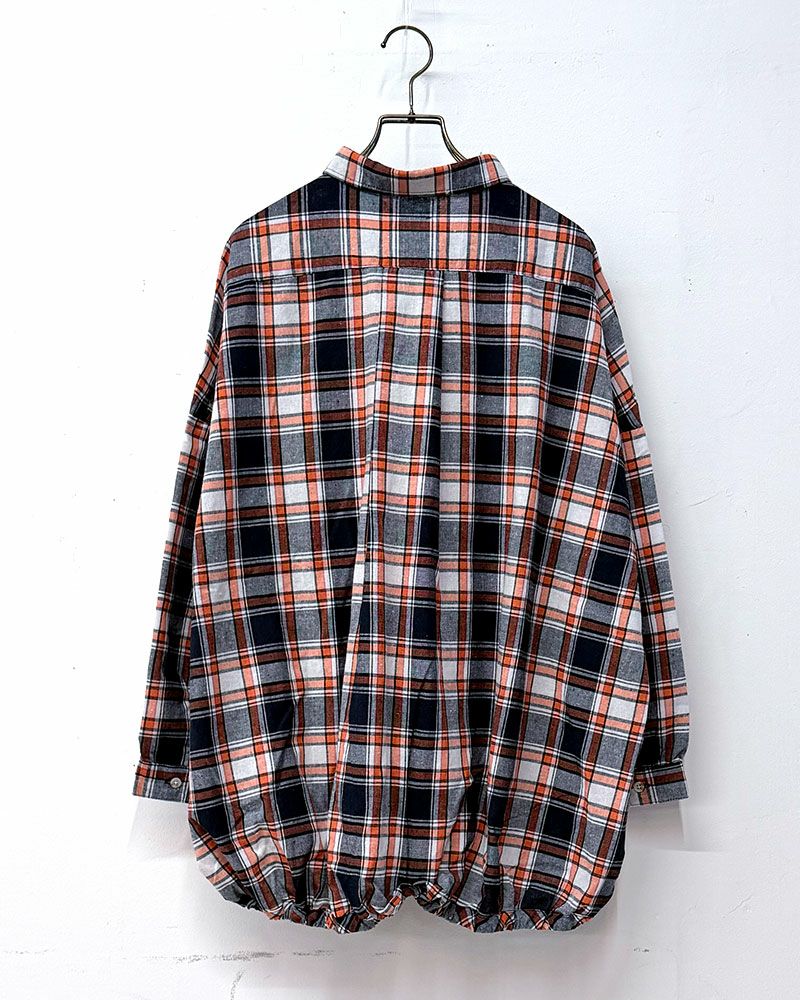 8Laboratory バルーンチェックシャツ 裾ゴム仕様 丸みのあるシルエット プルオーバー風デザイン 古着風チェック柄シャツ