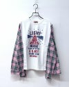 LIME.INC 天竺×チェック切替プルオーバー ロゴプリント入り チェック袖 異素材ミックス カジュアルトップス