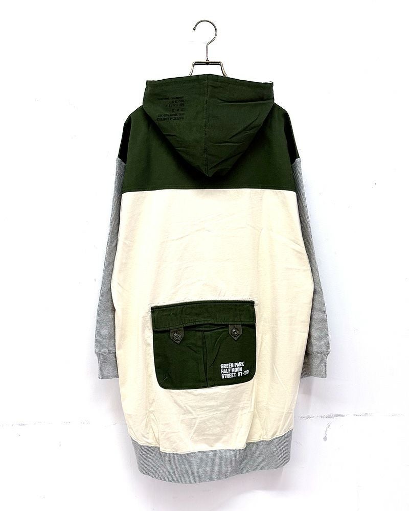 LIME.INC　ライムインク　クレイジーパターンフーディー　長袖　リメイク風デザイン　ピグメント加工　ヴィンテージ風　ビッグシルエット　ワイドパーカー　大人カジュアル