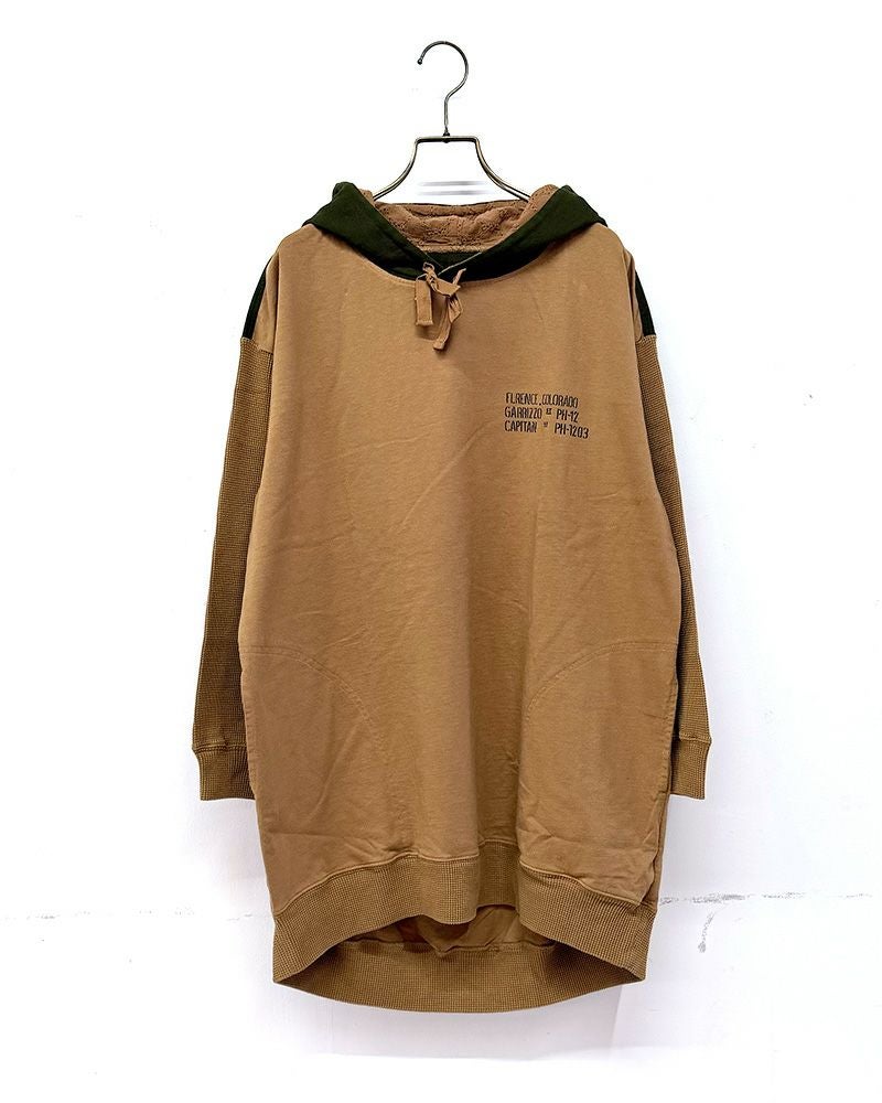 LIME.INC　ライムインク　クレイジーパターンフーディー　長袖　リメイク風デザイン　ピグメント加工　ヴィンテージ風　ビッグシルエット　ワイドパーカー　大人カジュアル