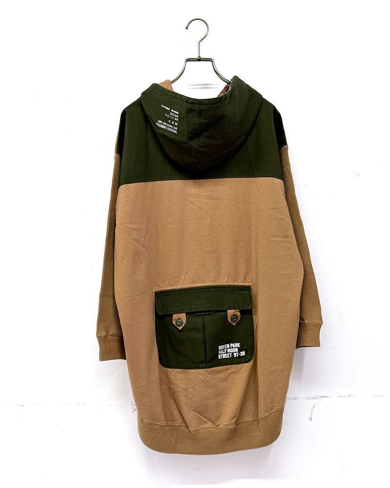 LIME.INC　ライムインク　クレイジーパターンフーディー　長袖　リメイク風デザイン　ピグメント加工　ヴィンテージ風　ビッグシルエット　ワイドパーカー　大人カジュアル