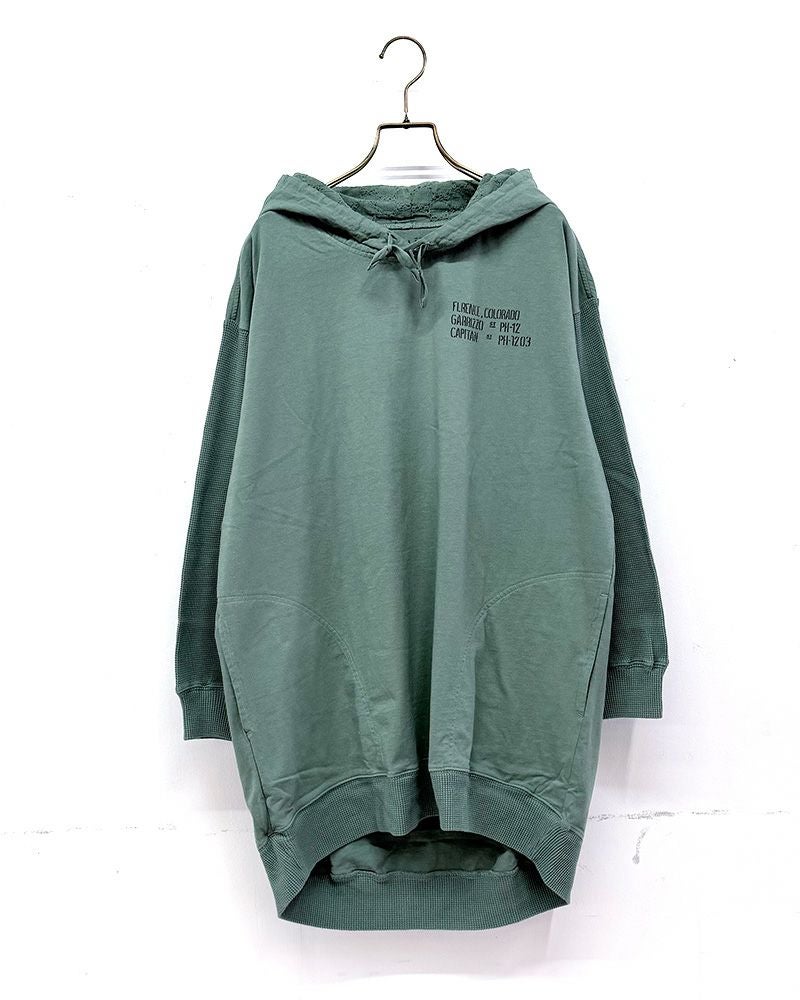 LIME.INC　ライムインク　クレイジーパターンフーディー　長袖　リメイク風デザイン　ピグメント加工　ヴィンテージ風　ビッグシルエット　ワイドパーカー　大人カジュアル