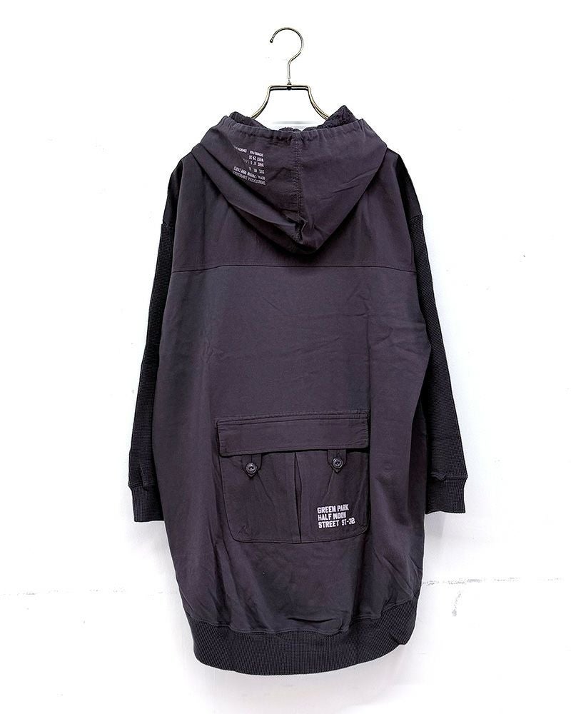 LIME.INC　ライムインク　クレイジーパターンフーディー　長袖　リメイク風デザイン　ピグメント加工　ヴィンテージ風　ビッグシルエット　ワイドパーカー　大人カジュアル