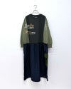 LIME.INC　天竺×ツイル切替ワンピース　長袖　異素材デザイン　ロング丈　ワイドシルエット　ナチュラルファッション　ワークスタイル　レディース　カジュアルウェア