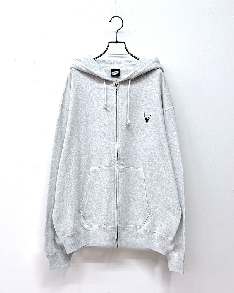 #Pokke　裏毛ケミカルZIPパーカー　長袖　フルジップ　ケミカルウォッシュ　ヴィンテージ風加工　ビッグシルエット