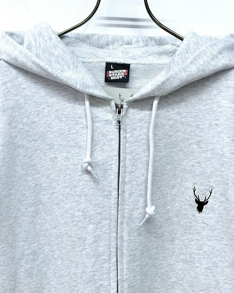 #Pokke　裏毛ケミカルZIPパーカー　長袖　フルジップ　ケミカルウォッシュ　ヴィンテージ風加工　ビッグシルエット