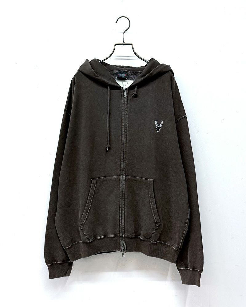 #Pokke　裏毛ケミカルZIPパーカー　長袖　フルジップ　ケミカルウォッシュ　ヴィンテージ風加工　ビッグシルエット