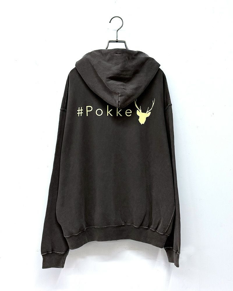 #Pokke　裏毛ケミカルZIPパーカー　長袖　フルジップ　ケミカルウォッシュ　ヴィンテージ風加工　ビッグシルエット
