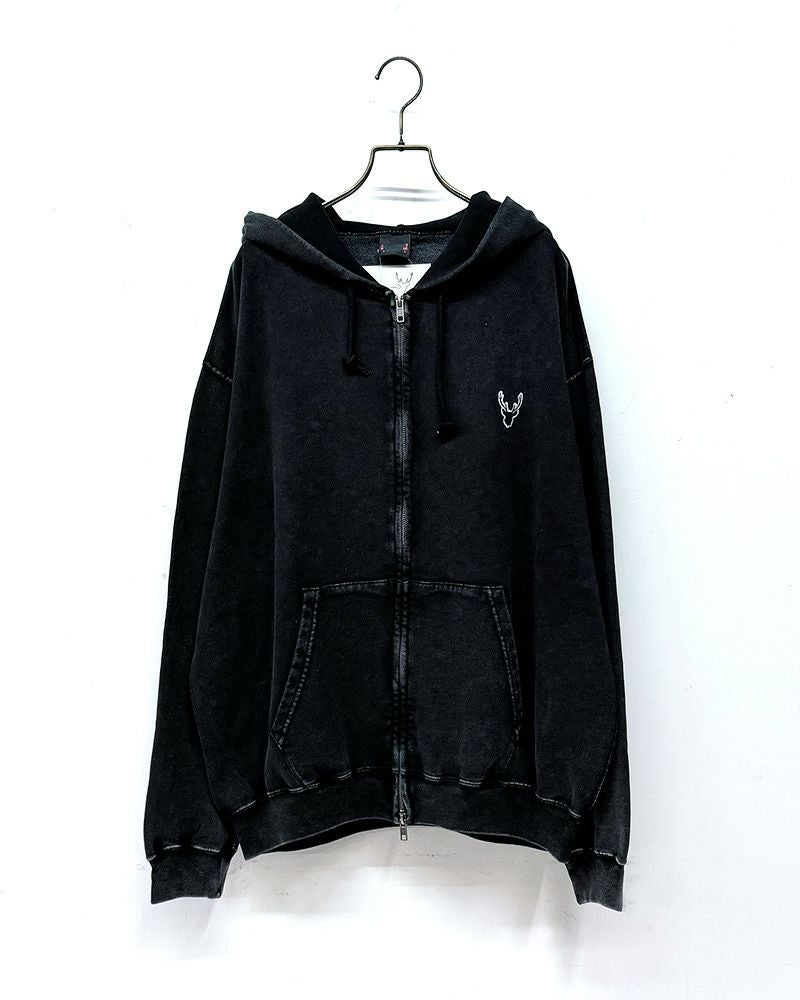 #Pokke　裏毛ケミカルZIPパーカー　長袖　フルジップ　ケミカルウォッシュ　ヴィンテージ風加工　ビッグシルエット