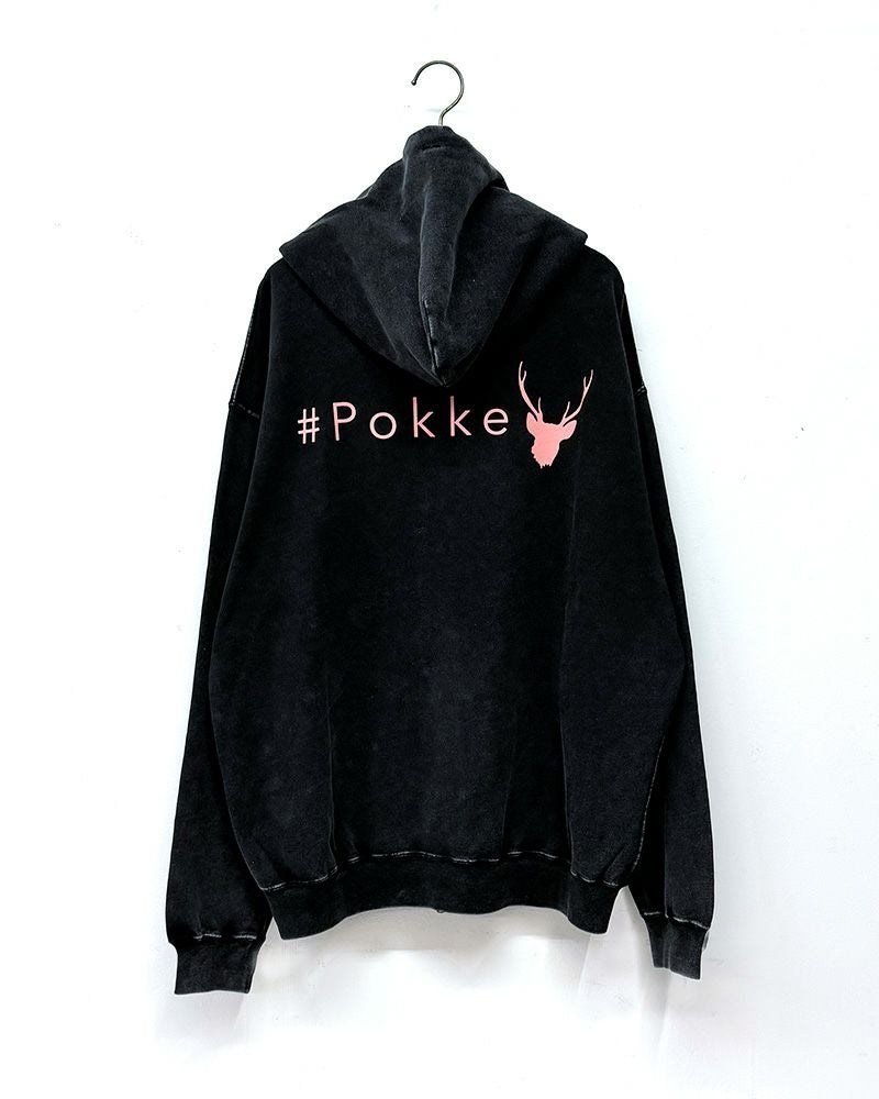 #Pokke　裏毛ケミカルZIPパーカー　長袖　フルジップ　ケミカルウォッシュ　ヴィンテージ風加工　ビッグシルエット