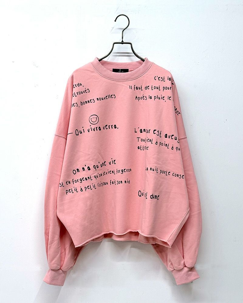 limiless スウェットプリントプルオーバー 手書きロゴ イラストデザイン 裾タック入り 丸みシルエット レディーススウェット