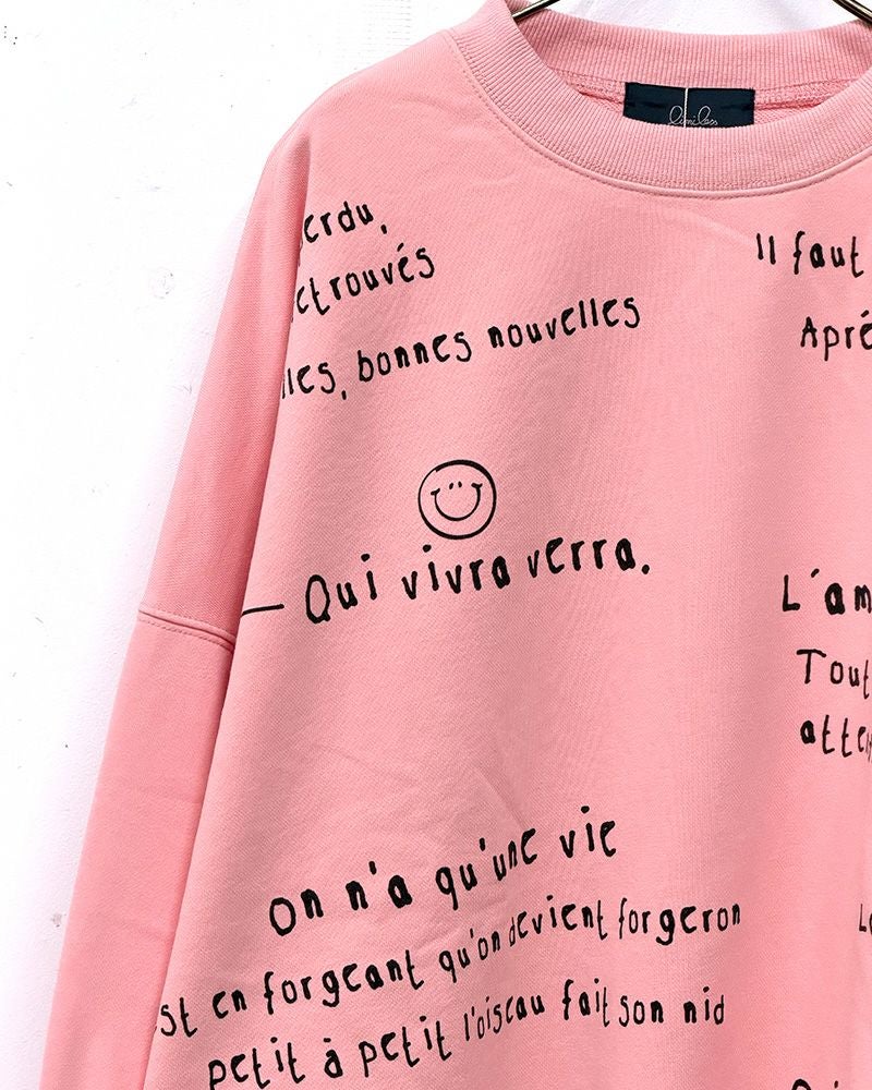 limiless スウェットプリントプルオーバー 手書きロゴ イラストデザイン 裾タック入り 丸みシルエット レディーススウェット