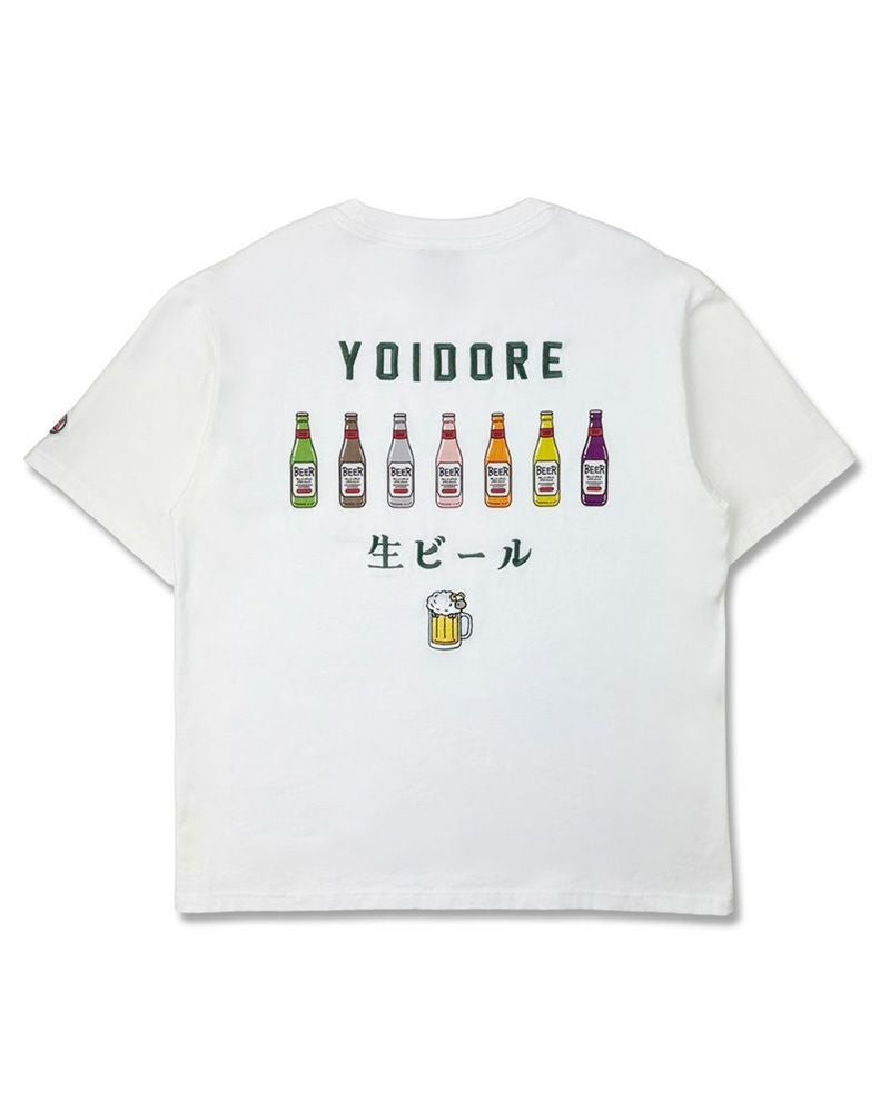 YOIDORE ビール好きTシャツ 記憶なしプリント バックビール瓶グラフィック ルーズシルエット ユニセックス