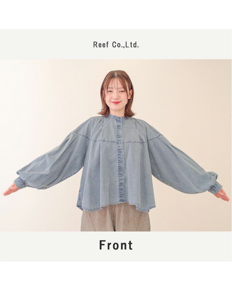mililopiulu（ミリロピュール）3D デニムシャツ レディース 立体的な丸みシルエットのゆったりデニムシャツ オーバーサイズで羽織りとしても使えるカジュアルトップス