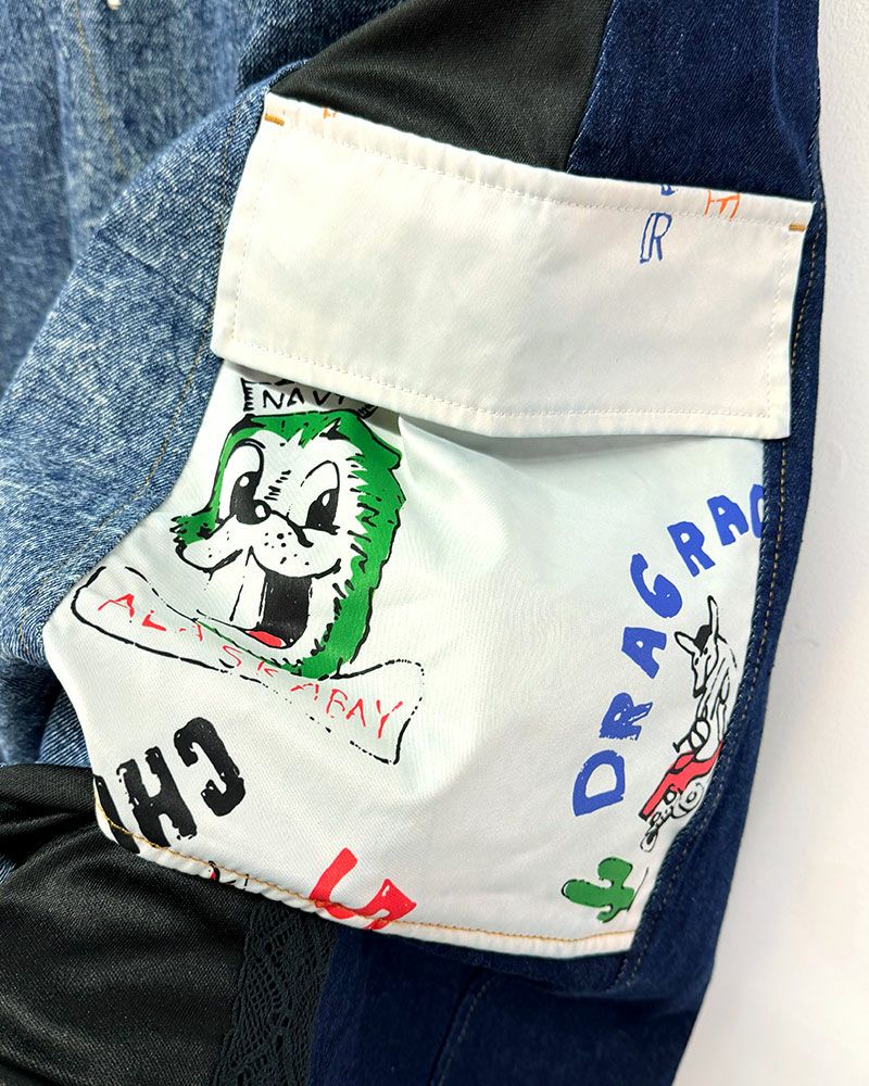 LIME.INC カラーデニムスカート サイドロゴライン リメイク風 ワーク デニム スカート