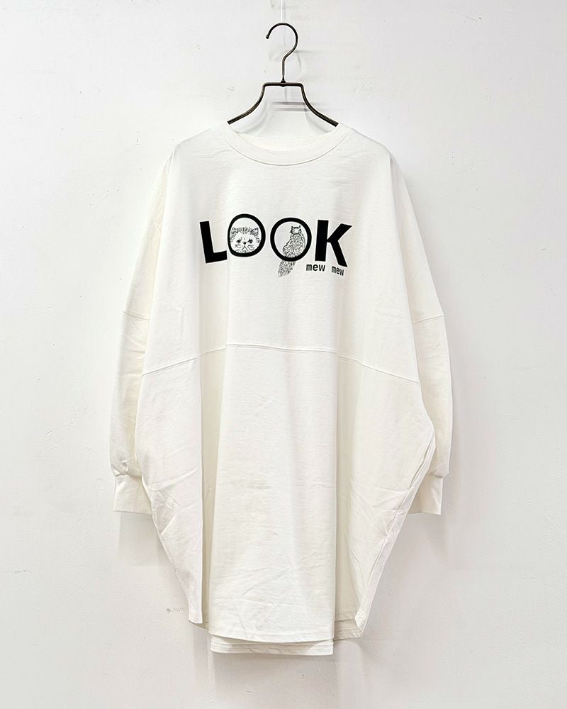 猫プリント チュニックTシャツ レディース 天竺 長袖 カジュアル トップス