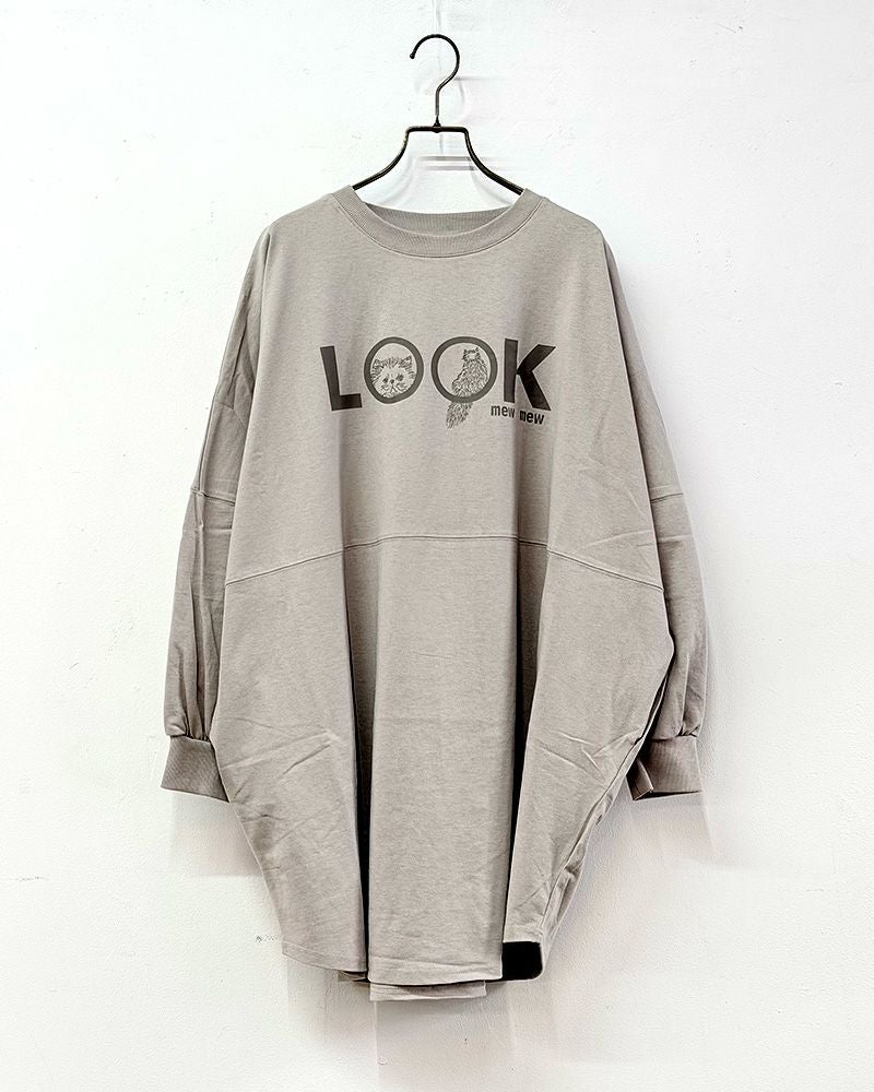LOOK猫プリント ロングチュニック レディース 長袖 カットソー