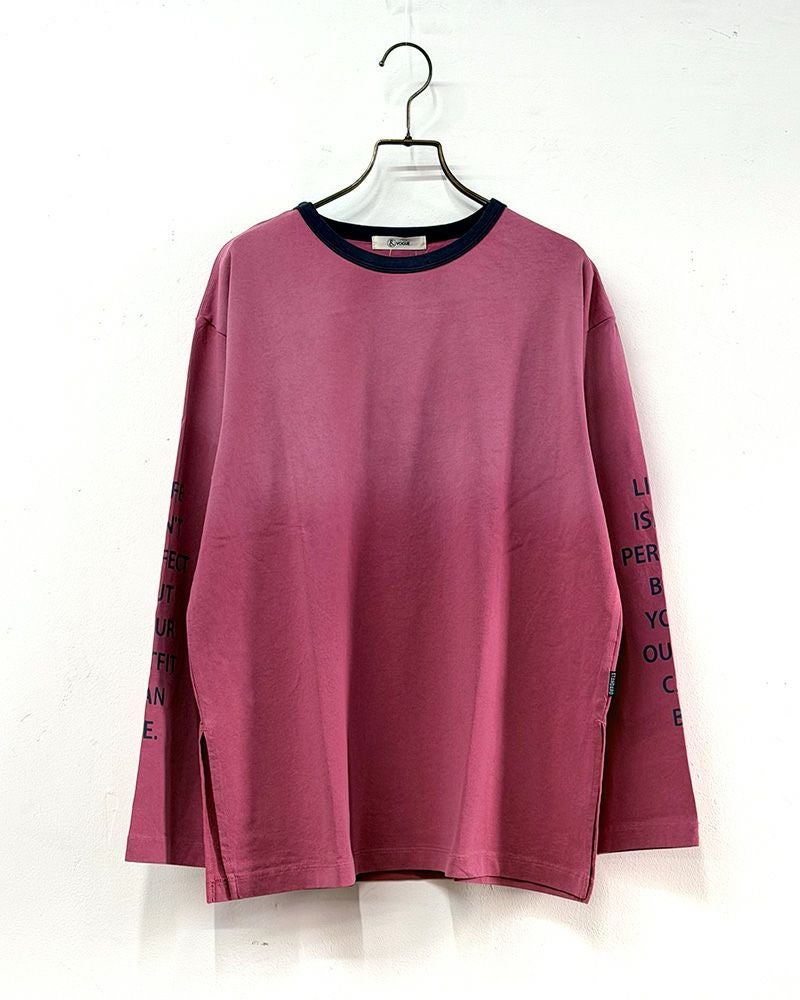 スプレー加工 トリム 長袖Tシャツ レディース ヴィンテージ風 カットソー