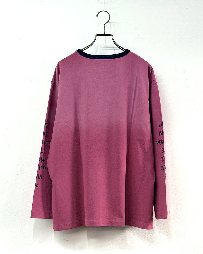 フェード加工 天竺 ロンTEE レディース 配色トリム 長袖トップス