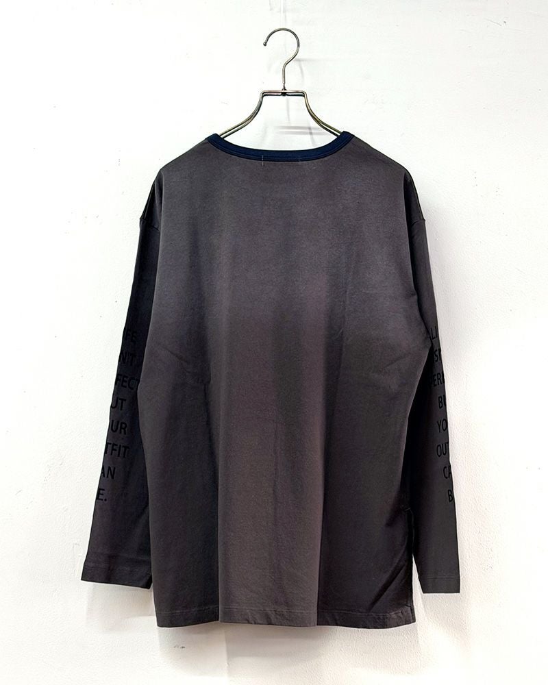 天竺 スプレー加工 トリムロンTEE レディース フェード加工 長袖 カジュアル トップス
