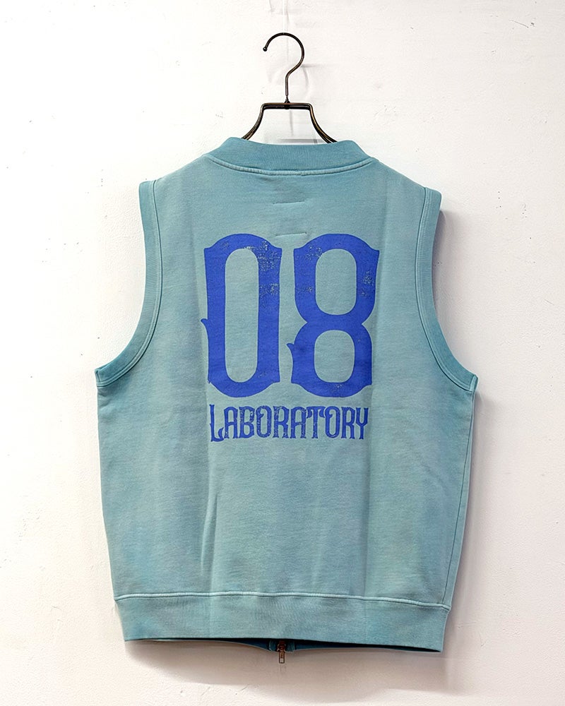 8Laboratory　エイトラボラトリー　裏毛日焼け加工ZIPベスト　フルジップ　ヴィンテージ風加工　フェード感　ビッグシルエット　レイヤードスタイル　ユニセックス　カジュアルファッション