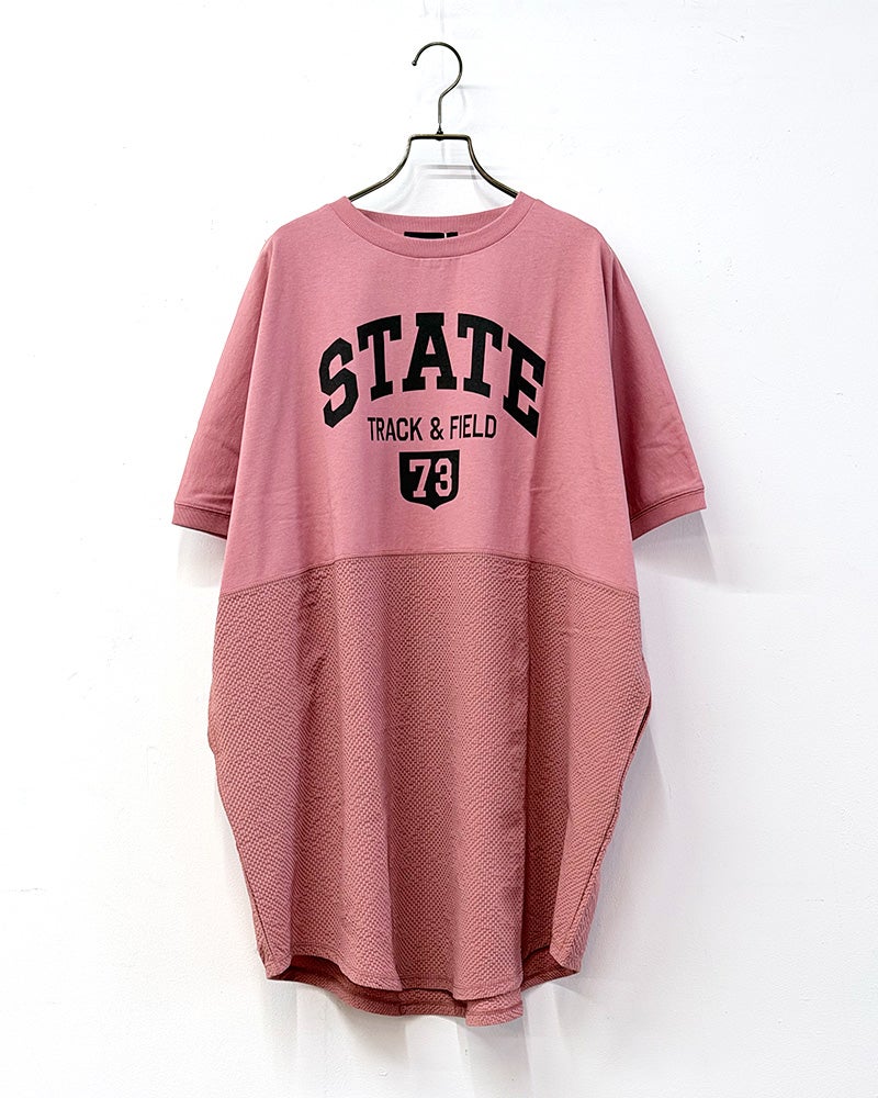 limiless　リミレス　サッカードビー切替コクーンチュニック　長袖　コクーンシルエット　サッカー素材　凹凸生地　切替デザイン　体型カバー　大人カジュアル