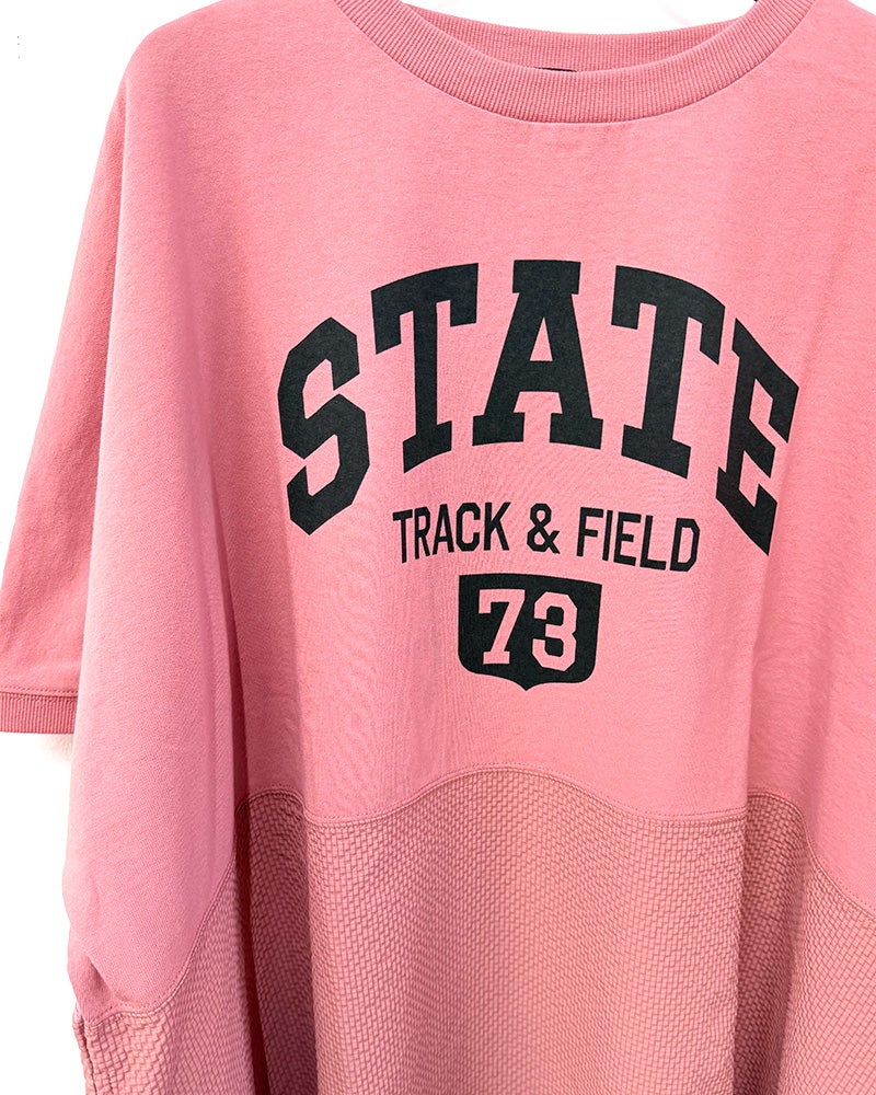 limiless　リミレス　サッカードビー切替コクーンチュニック　長袖　コクーンシルエット　サッカー素材　凹凸生地　切替デザイン　体型カバー　大人カジュアル