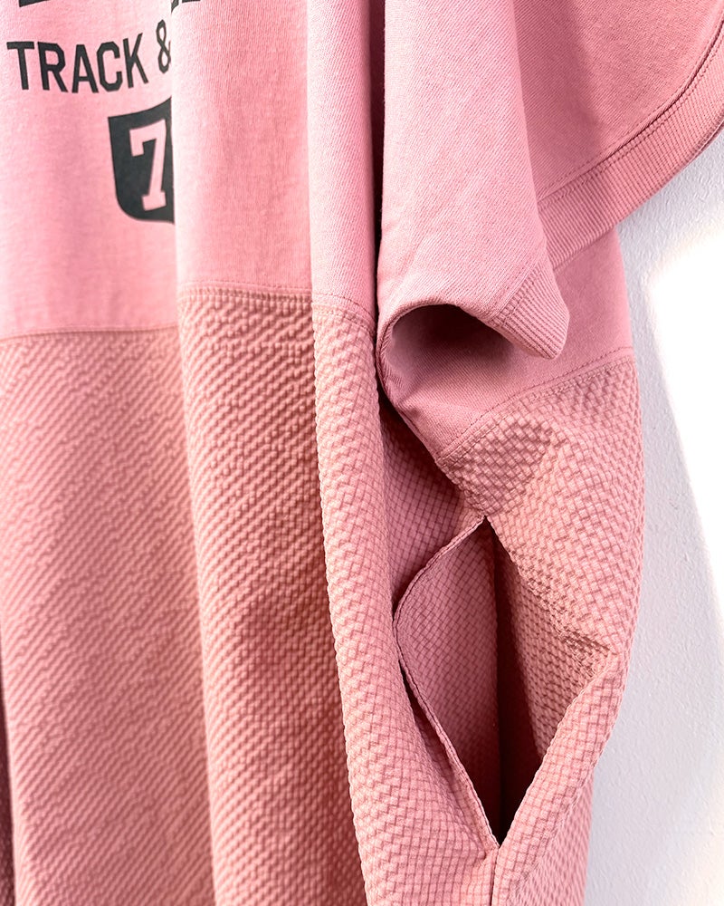 limiless　リミレス　サッカードビー切替コクーンチュニック　長袖　コクーンシルエット　サッカー素材　凹凸生地　切替デザイン　体型カバー　大人カジュアル