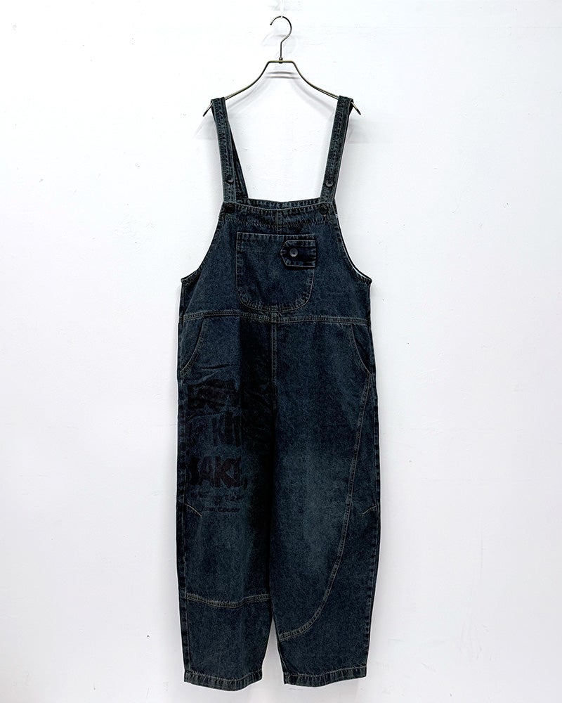 8Laboratory　エイトラボラトリー　ロゴ入りサロペット　オーバーオール　ワークスタイル　ヴィンテージ加工／ユーズド感　ワイドシルエット／ビッグシルエット　ユニセックス　大人カジュアル
