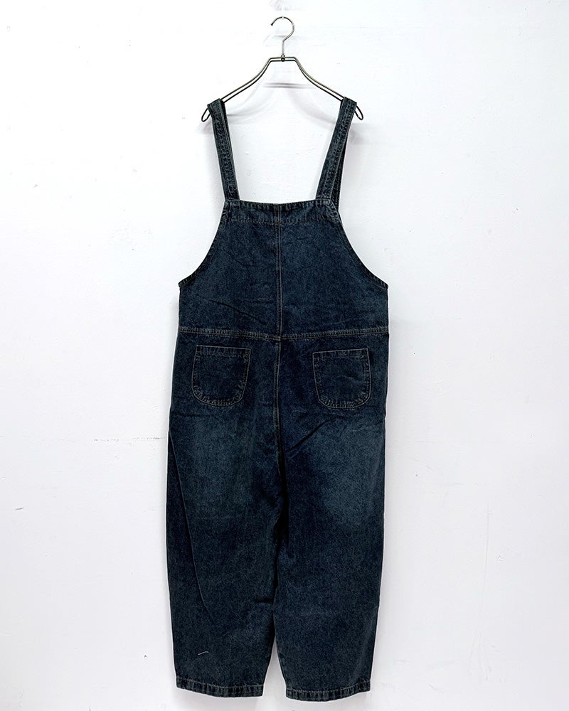 8Laboratory　エイトラボラトリー　ロゴ入りサロペット　オーバーオール　ワークスタイル　ヴィンテージ加工／ユーズド感　ワイドシルエット／ビッグシルエット　ユニセックス　大人カジュアル