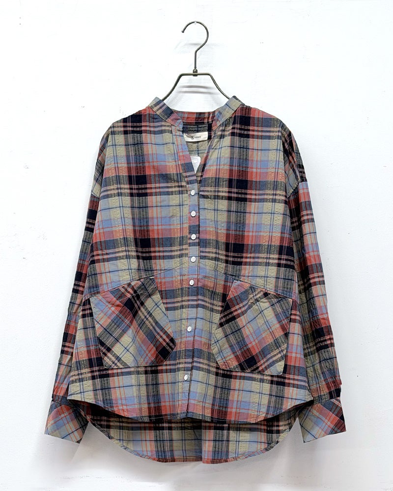 マドラスチェックシャツ　半袖　コットン100％　チェック柄配色　スタンダードカラー　レギュラーシルエット　カジュアルスタイル　春夏トップス　全5カラー展開