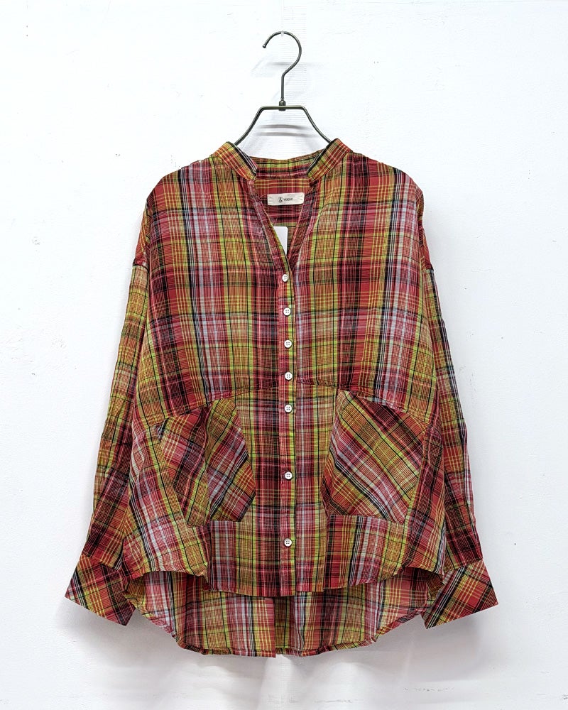 マドラスチェックシャツ　半袖　コットン100％　チェック柄配色　スタンダードカラー　レギュラーシルエット　カジュアルスタイル　春夏トップス　全5カラー展開