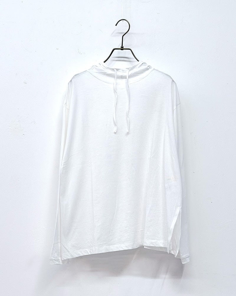 天竺フード付きプルオーバー　長袖　薄手　コットン天竺　レイヤード用インナー　フード付きカットソー　無地　全7カラー展開　カジュアルファッション　大人ナチュラル