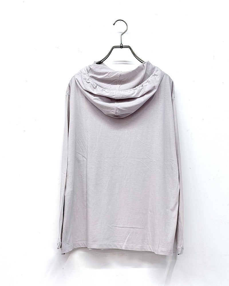 天竺フード付きプルオーバー　長袖　薄手　コットン天竺　レイヤード用インナー　フード付きカットソー　無地　全7カラー展開　カジュアルファッション　大人ナチュラル