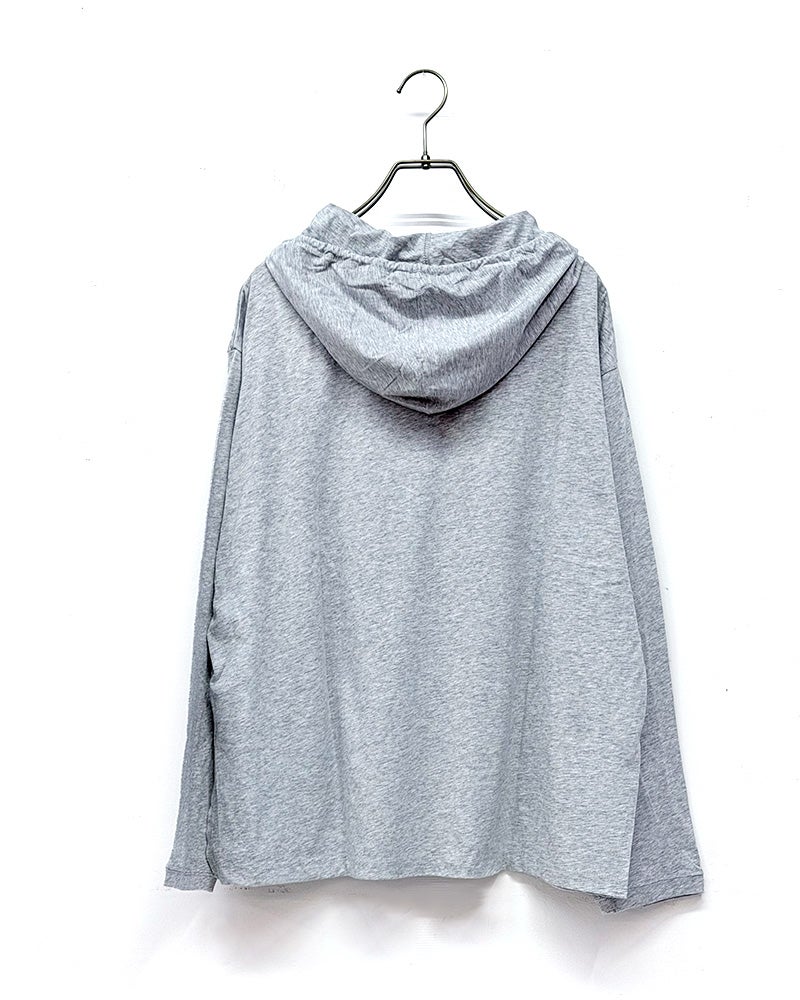 天竺フード付きプルオーバー　長袖　薄手　コットン天竺　レイヤード用インナー　フード付きカットソー　無地　全7カラー展開　カジュアルファッション　大人ナチュラル