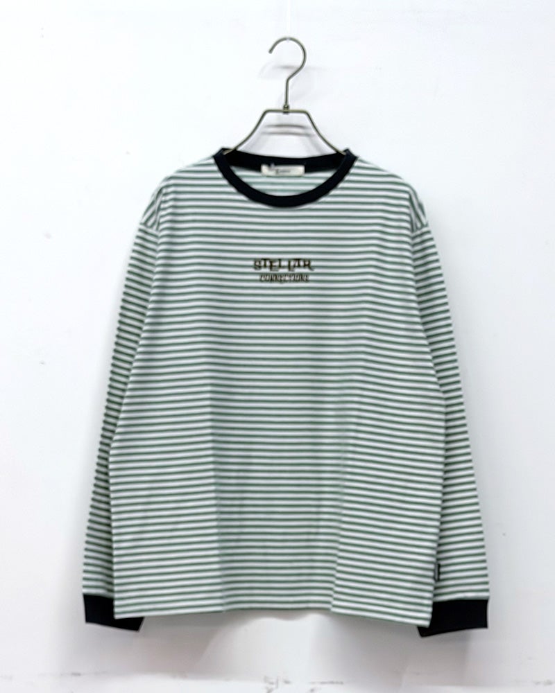 裏目ボーダー天竺ロンTEE　長袖　ボーダー柄　天竺素材　立体感のある生地　ビッグシルエット　ドロップショルダー　カジュアルファッション　大人ナチュラル　ユニセックス