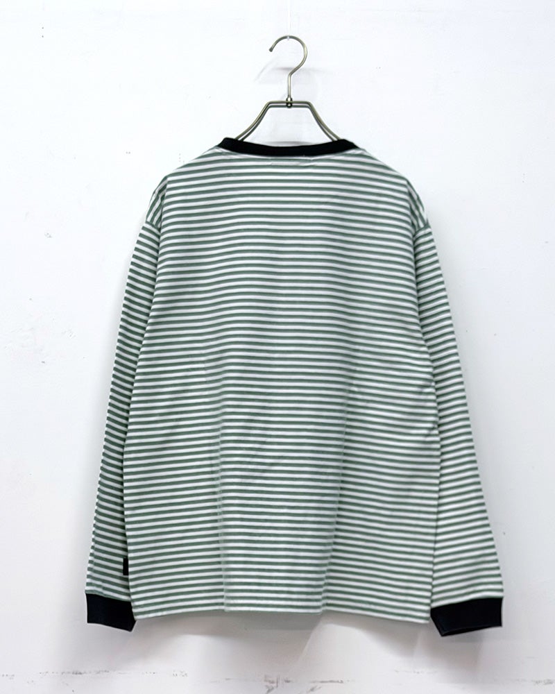 裏目ボーダー天竺ロンTEE　長袖　ボーダー柄　天竺素材　立体感のある生地　ビッグシルエット　ドロップショルダー　カジュアルファッション　大人ナチュラル　ユニセックス