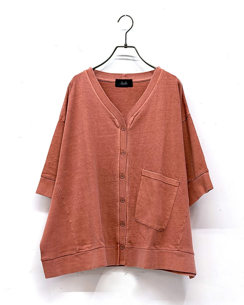 limiless　リミレス　ピグメント天竺リブカーディガン　長袖　製品染め　ヴィンテージ加工　Vネック　リブ切替　ビッグシルエット　大人カジュアル