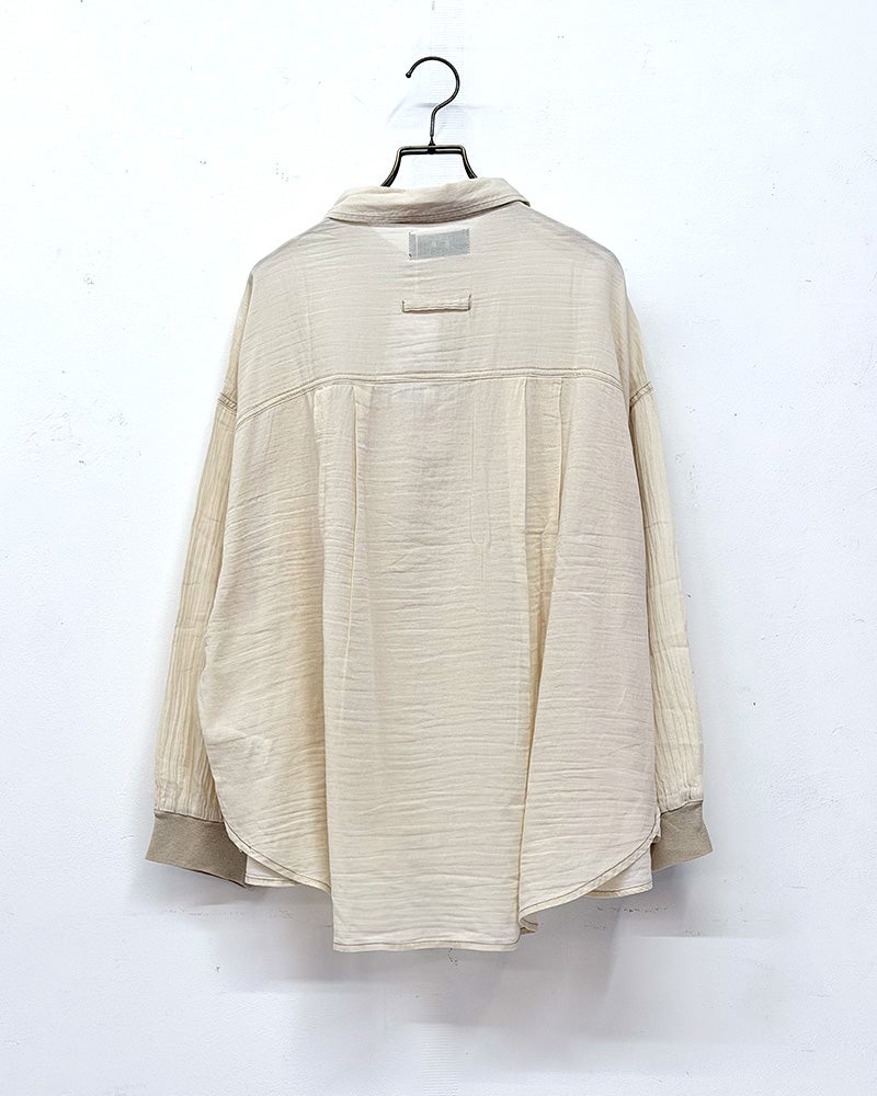 limiless　リミレス　デニムリブ袖シャツ　長袖　薄手デニム　透け感　袖リブ切り替え　セットアップ可能　ビッグシルエット　羽織り　大人カジュアル