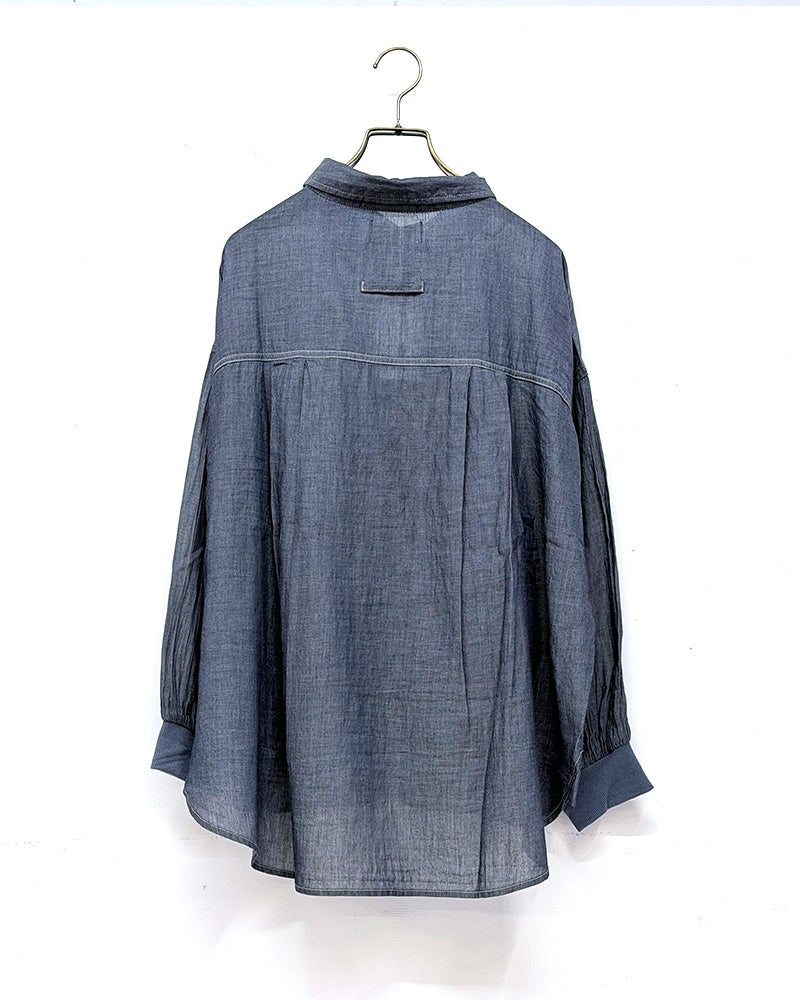 limiless　リミレス　デニムリブ袖シャツ　長袖　薄手デニム　透け感　袖リブ切り替え　セットアップ可能　ビッグシルエット　羽織り　大人カジュアル