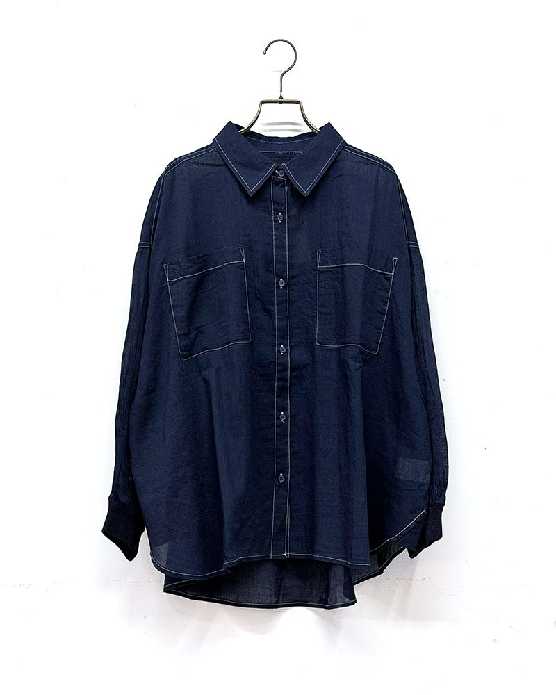 limiless　リミレス　デニムリブ袖シャツ　長袖　薄手デニム　透け感　袖リブ切り替え　セットアップ可能　ビッグシルエット　羽織り　大人カジュアル