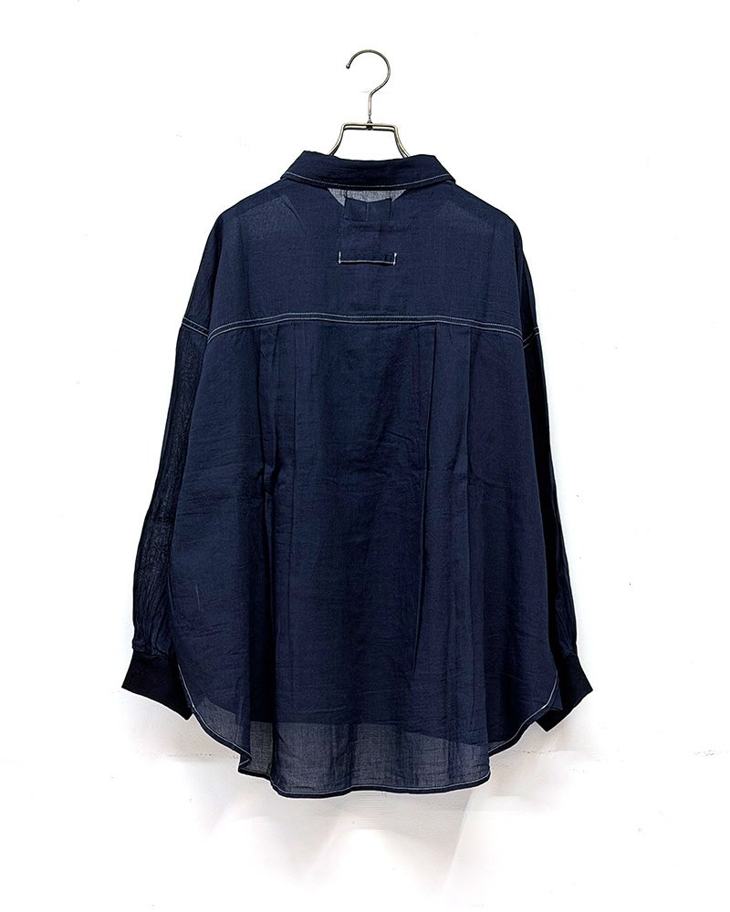 limiless　リミレス　デニムリブ袖シャツ　長袖　薄手デニム　透け感　袖リブ切り替え　セットアップ可能　ビッグシルエット　羽織り　大人カジュアル