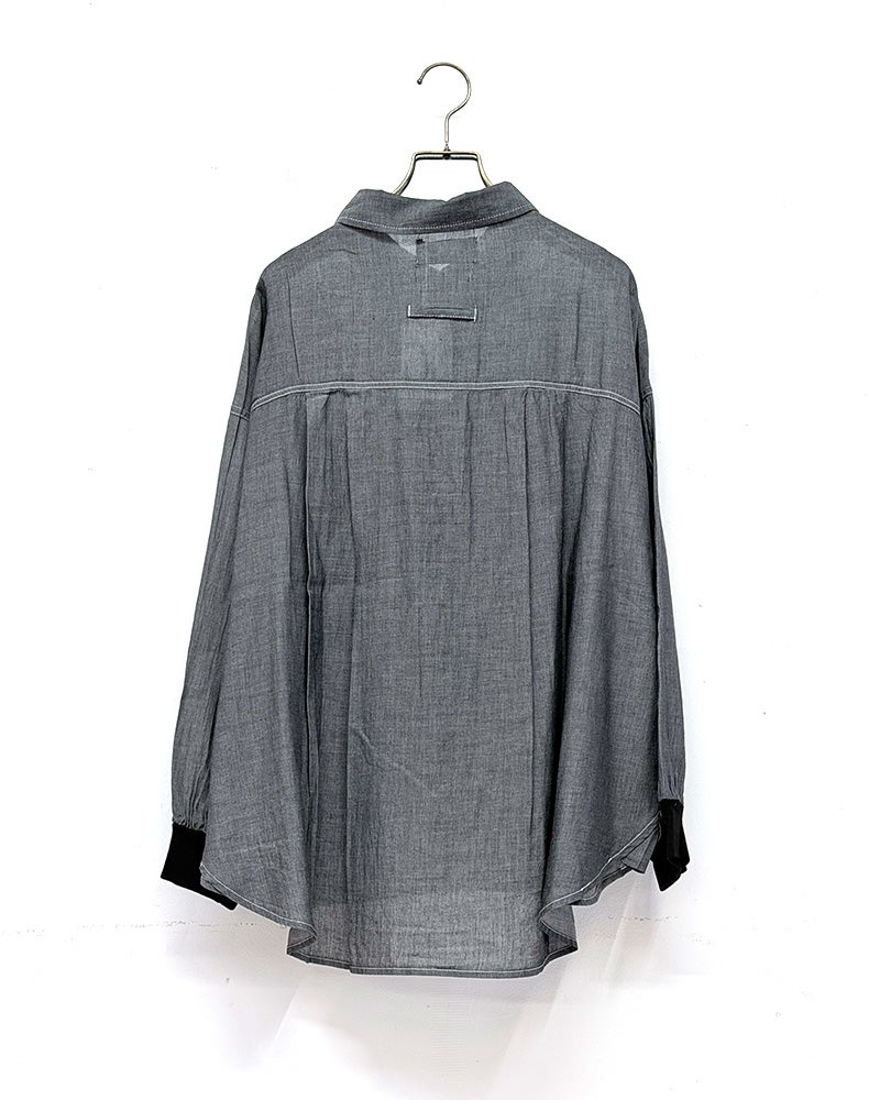 limiless　リミレス　デニムリブ袖シャツ　長袖　薄手デニム　透け感　袖リブ切り替え　セットアップ可能　ビッグシルエット　羽織り　大人カジュアル
