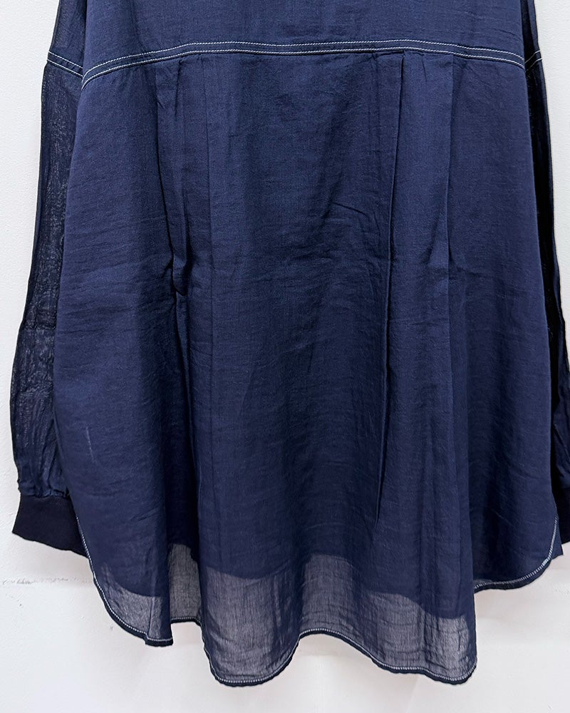 limiless　リミレス　デニムリブ袖シャツ　長袖　薄手デニム　透け感　袖リブ切り替え　セットアップ可能　ビッグシルエット　羽織り　大人カジュアル