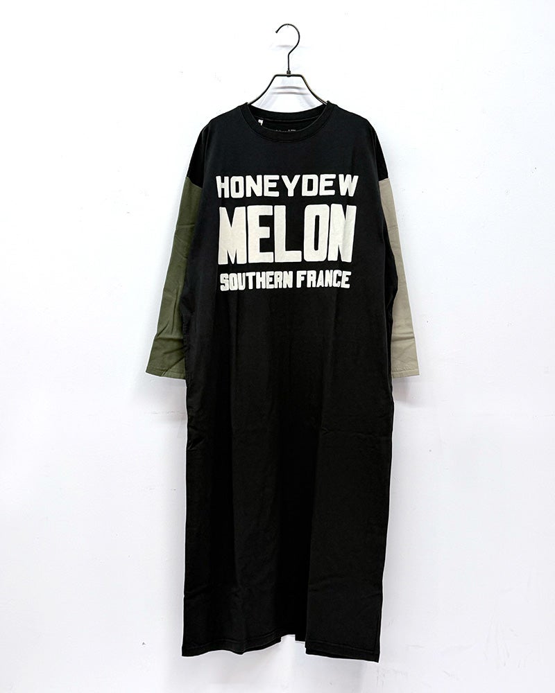 LIME.INC　ライムインク　天竺切替配色ワンピース　長袖　ロング丈　アシンメトリーデザイン　ロゴプリント　ワンポイント刺繍　ヴィンテージ風　ビッグシルエット　大人カジュアル