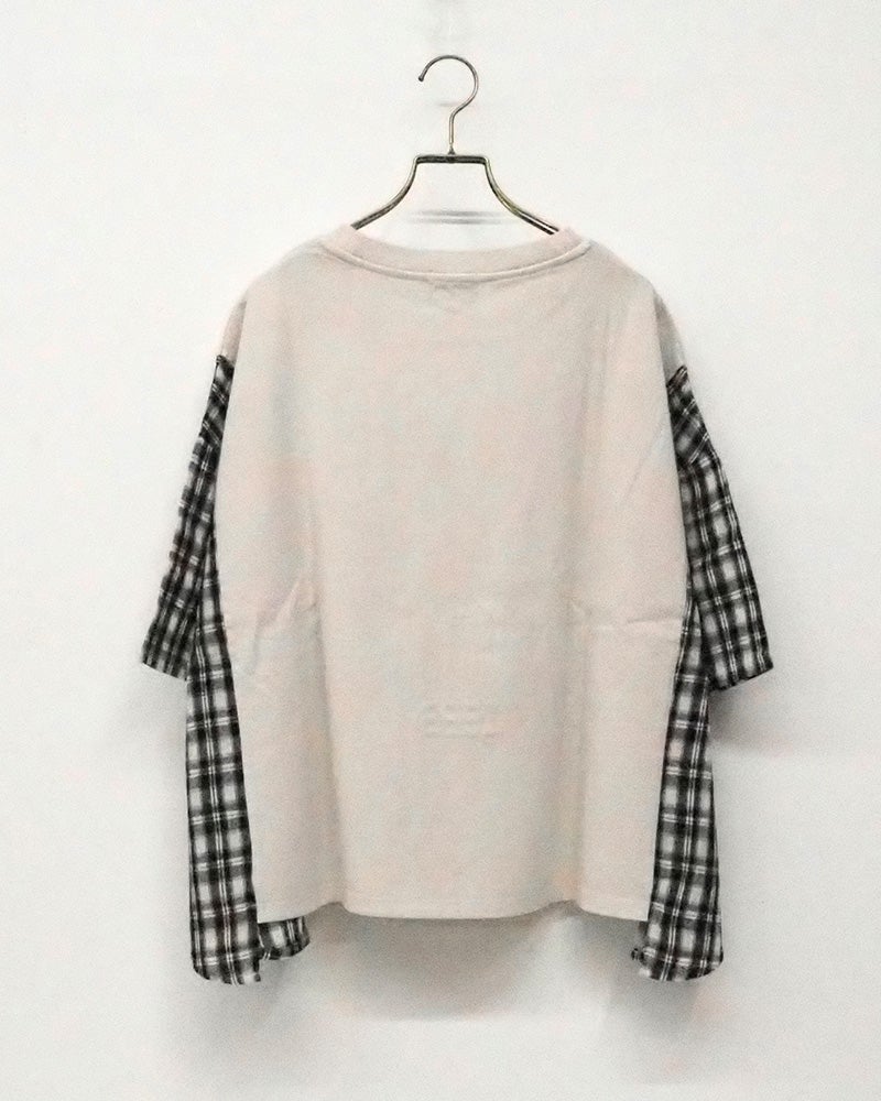 8Laboratory　エイトラボラトリー　ピグメント天竺切替プルオーバー　長袖　製品染め　ヴィンテージ加工　アシンメトリー切替　ロゴ刺繍　ビッグシルエット　大人カジュアル