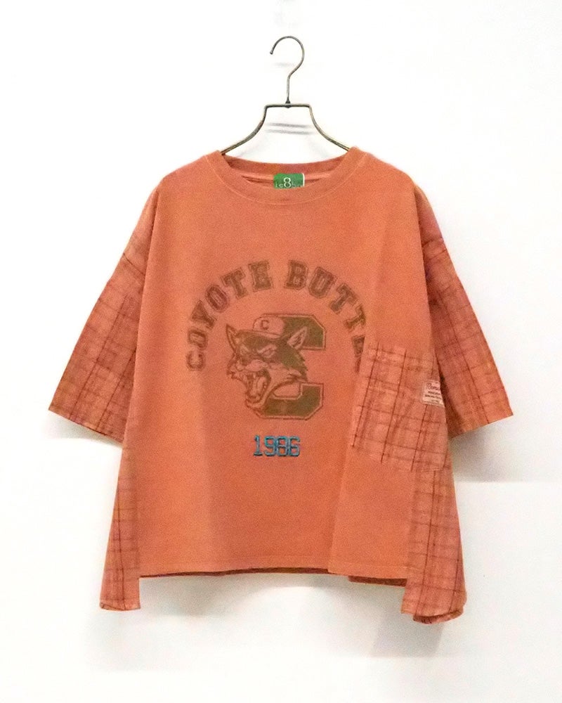 8Laboratory　エイトラボラトリー　ピグメント天竺切替プルオーバー　長袖　製品染め　ヴィンテージ加工　アシンメトリー切替　ロゴ刺繍　ビッグシルエット　大人カジュアル